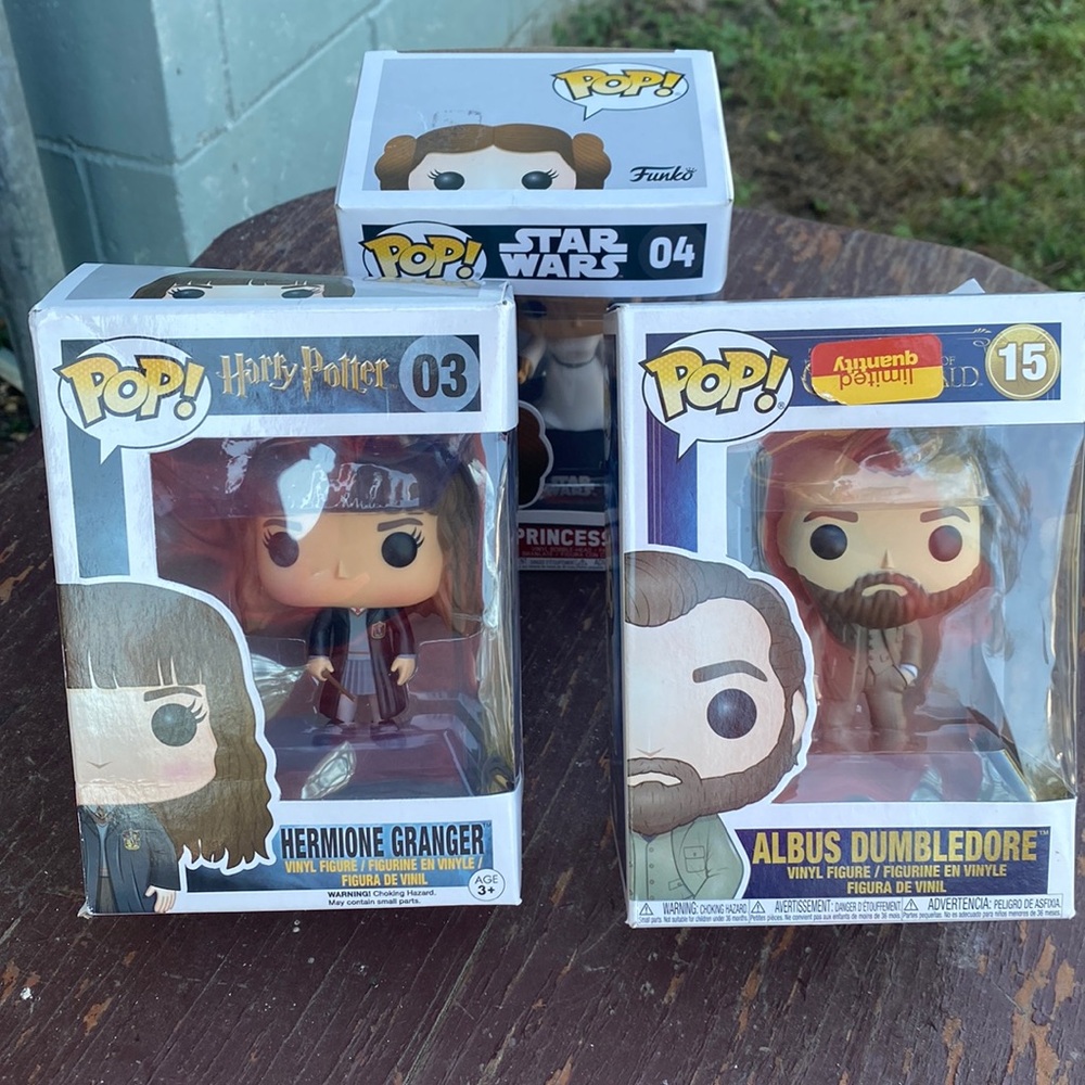 3 Pop! NWT Star War Princess Leia Harry Potter Hermione Granger Albus Dumbledor